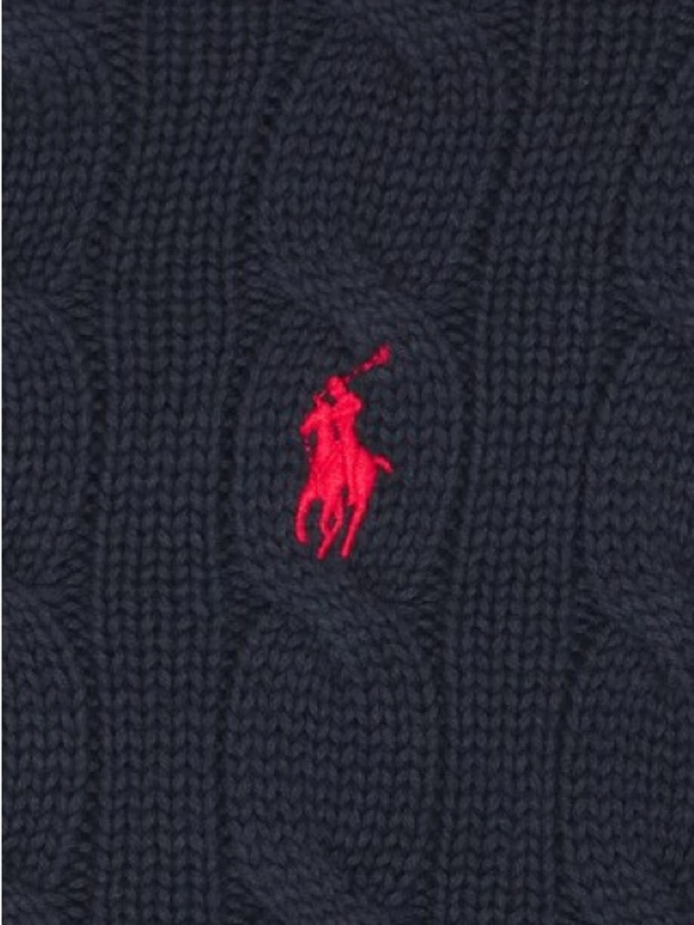 Polo by Ralph Lauren Navy Cable-Knit Crewneck Sweater with Red Pony - Picture 5 of 7